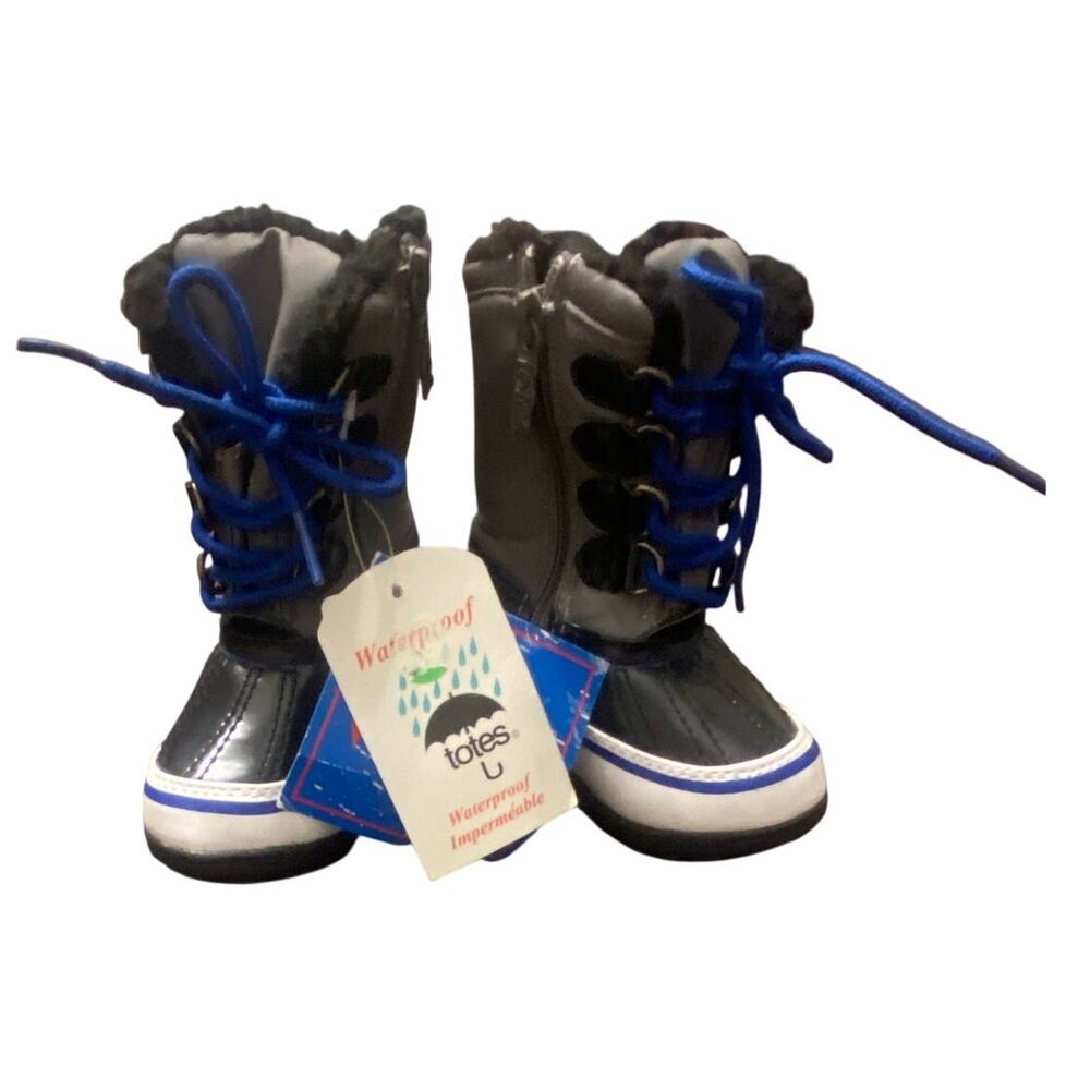 NWT Totes‎ Kids Snow Boots Size 5 Waterproof Thermolite Faux Fur Black Blue